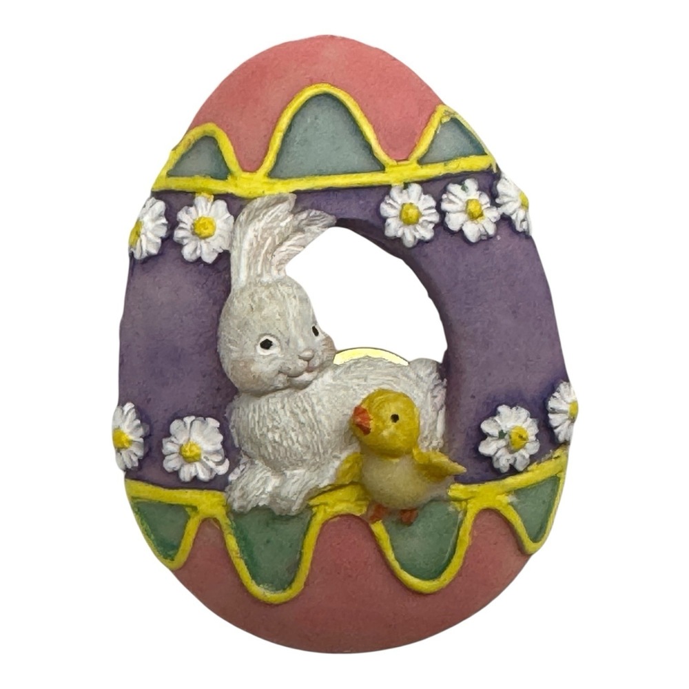 Painted Resin Easter Egg Rabbit Bunny Chick Brooch Pin